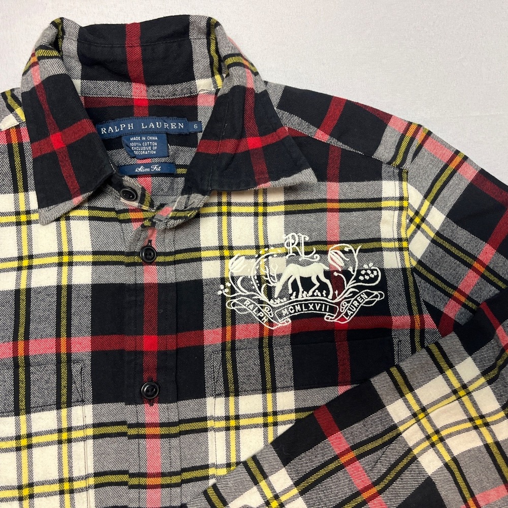 Lauren Ralph Lauren Blue Label Plaid Flannel Stag Deer Crest Logo Womens 6